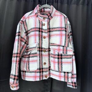 Bagatelle Pink and Black Plaid Pea Coat